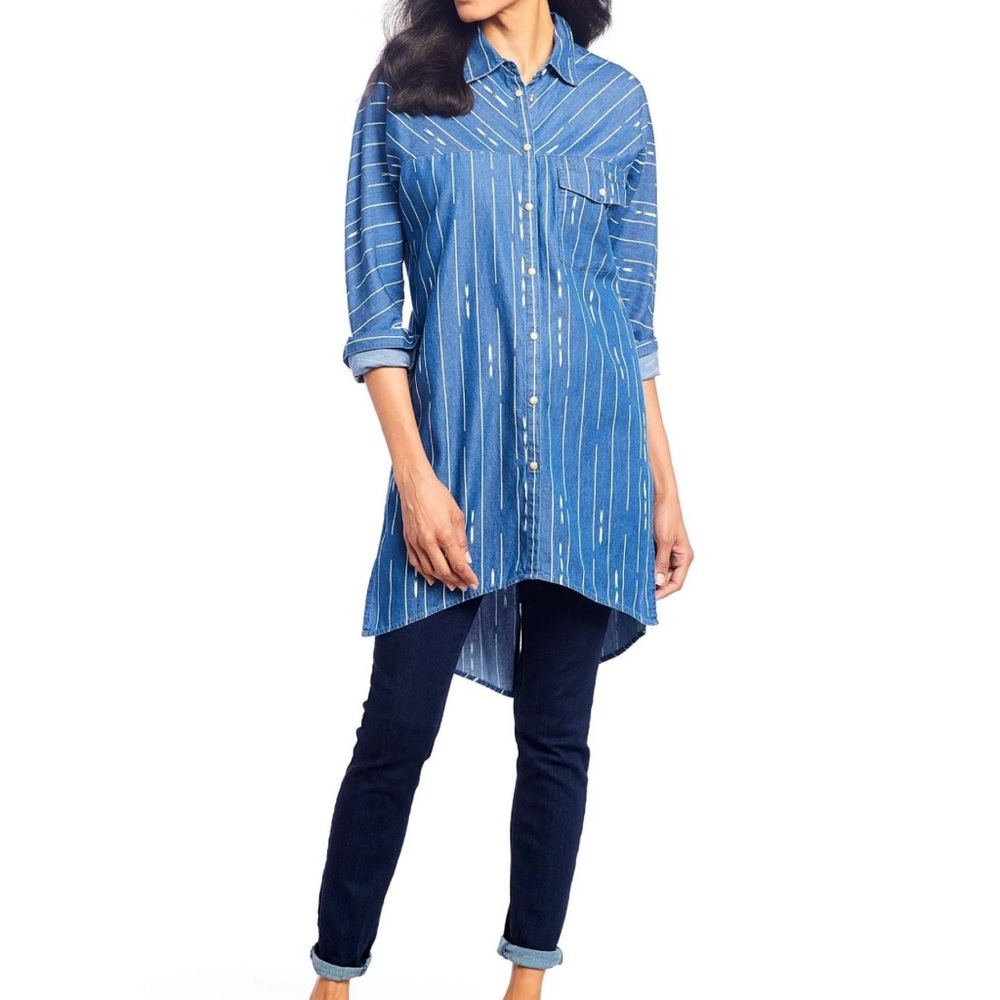 Pendleton Indigo and White Long Tunic Western Flare Pearl Snap New Medium